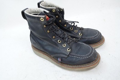 Thorogood Boots Mens Size 7.5 Black Leather Moc Toe Work Made USA Wedge 814-6201