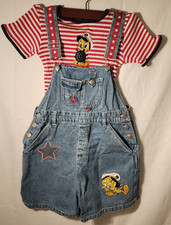 Vintage Looney Tunes Tweety Overall Shorts  Shirt Set Girls SZ 8