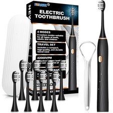 Electric Toothbrush for Adults and Kids, with Tongue Scraper and Travel Case,...