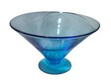 Vintage Mid-Century Modern Blue Glass Attributed Blenko  Compote Pedestal Vase
