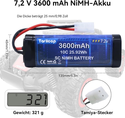 RC NiMH Akku 7.2V 3600mAh - 7.2 Volt RC Auto Akkus kompatibel mit Tamiya - Bild 3 von 7