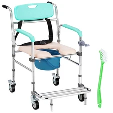 Decofy Shower Chair with Wheels Commode Chair 3 in 1 Shower Wheelchair with