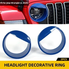 2xBlue Front Headlight Lamp Cover Trims Decor Set For Jeep Wrangler JL 2024 2025