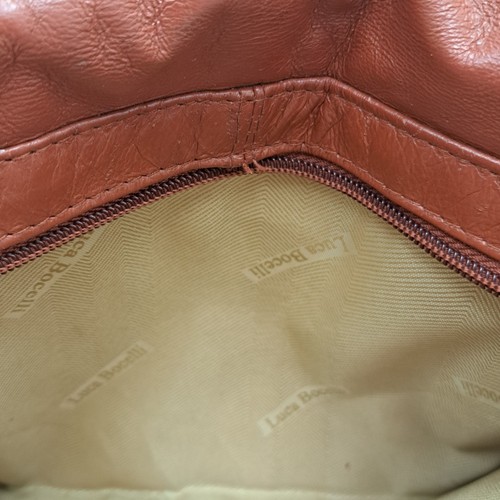 Orange Brown Leather Shoulder Bag Luca Bocelli With Pockets - Picture 7 of 13