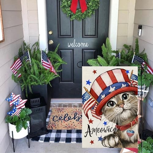 4th of July Patriotic Cat Garden Flag 12x18 Inch 12"x18" Blue & Red- Patriotic - Picture 3 of 7