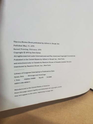 SCHRIFTEN UND ZEICHNUNGEN VON BOB DYLAN HC ZWEITER DRUCK 1974 KNOPF 315 SEITEN TEXT - Bild 10 von 14