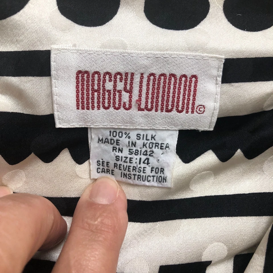 Blusa Top Vintage Maggy London 14 Mujer Beige Seda Azteca Rayas Mujer Foto 3 de 4