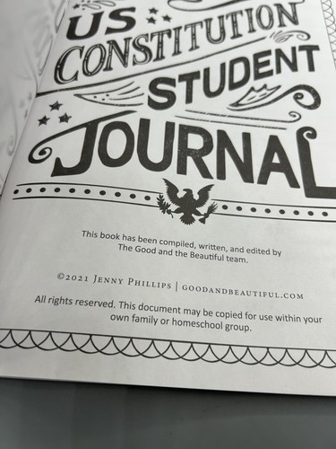 The Good And The Beautiful US Constitution Student Journal Homeschool - Unused - Picture 3 of 3