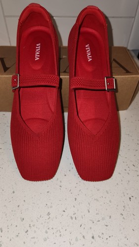 NEW Vivaia Womens Red Square Toe Margot Mary Jane Ballet Flats Size 9 NIB - Picture 2 of 10
