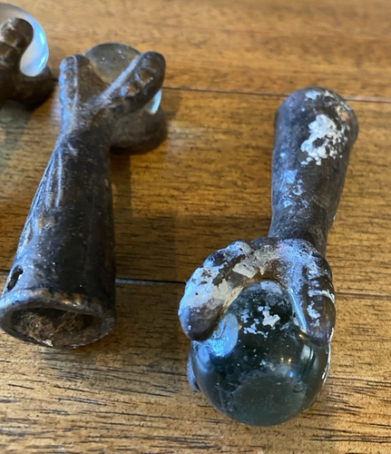 3 antike Bergungsglaskugeln Gusseisen Adlerkralle Füße Kunst viktorianisch - Bild 4 von 4