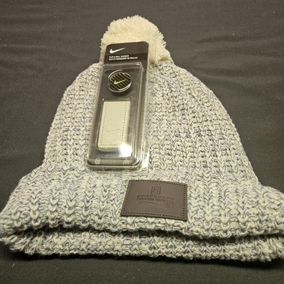 grey winter golf hat plus nike ball marker/money clip