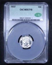 1937 Mercury Dime - 10c CACG MS67 FB - Full Bands