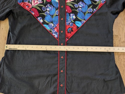Vintage Damen 2x Western Hemd mit Knopfleiste schwarz Blumen Strass Rodeo - Bild 10 von 16
