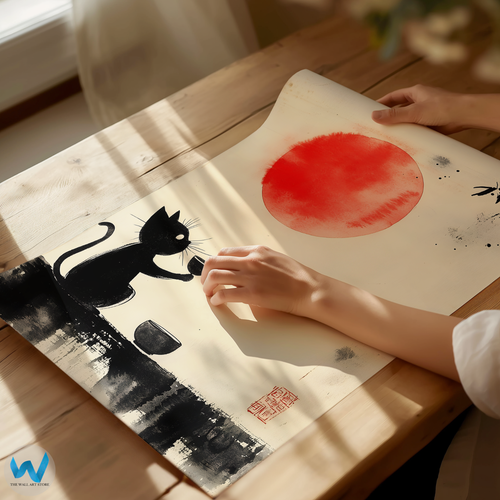 Japanese Zen Cat Poster – Minimalist Ink Wall Art - 12X16/16X20/18X24/24X36 - Picture 3 of 10