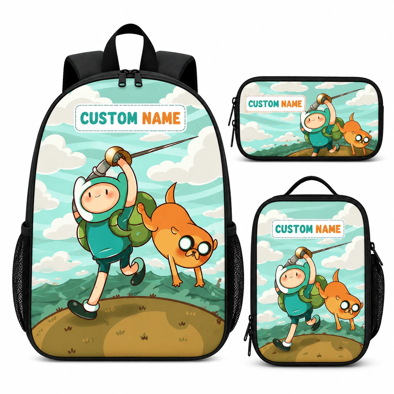 Personalized Adventure Boy Yellow Dog Backpack Lunch Bag Pencil Case Set Custom