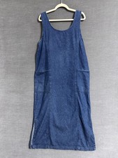 Vintage Isaacs Dress Large Blue Denim Jumper 90s Modest Retro Classic Casual Mid