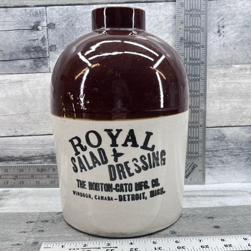 Royal Salad Dressing Stoneware Two Toned Crock Jug Horton Cato Company 1393 - Picture 1 of 10