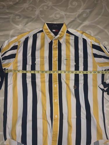 Vintage 90s Tommy Hilfiger Striped Long Sleeve Shirt Logo Crest EUC Size L - Bild 3 von 6