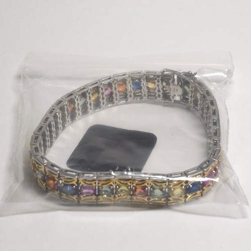 NH Gems En Vogue Multi Sapphire Palladium 925 Silver Tennis Bracelet 7.25 Inches - Picture 9 of 9