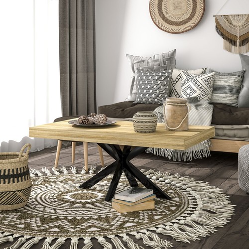 HOMCOM Tavolino da Caffè Stile Industriale in Legno e Acciaio 110x60x45 cm - Foto 9 di 10