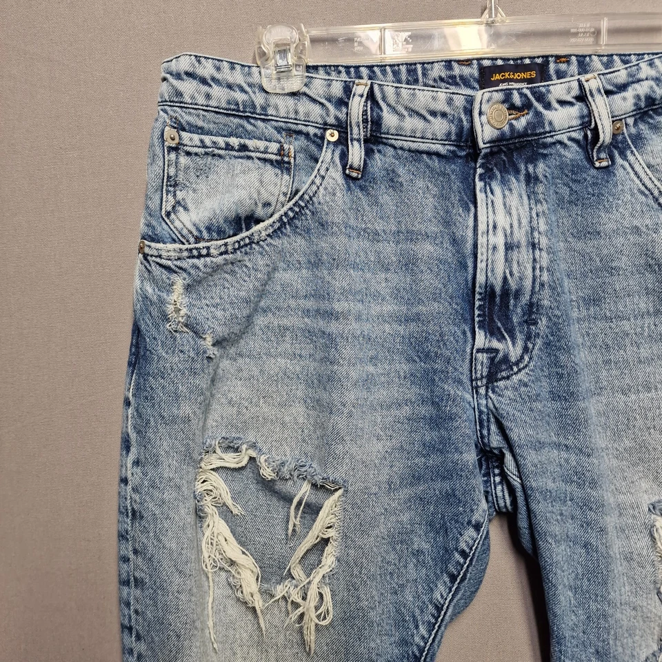 Jack & Jones Intelligence Frank Cropped Jeans Mens 38x32 Blue Denim Distressed - Image 3 of 4