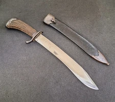 ANTIQUE 19th cen. 11" Blade BOWIE KNIFE Stag Handle & Orig. Sheath Unmarked 