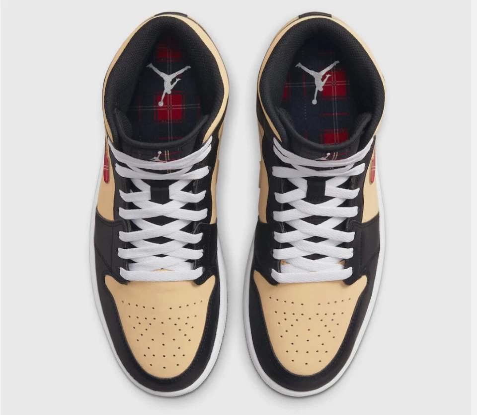 Nuevo Nike Air Jordan 1 Mid SE Zapatos Tartán Swoosh Otoño/Invierno Negro-Marrón TALLAS Foto 4 de 4