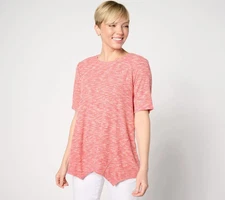 LOGO by Lori Goldstein Elbow Sleeve Heather Knit Top-Rspbrry Pink-2X-NEW-A644343