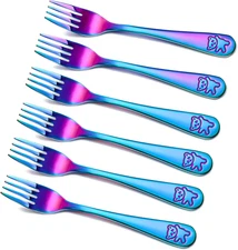 6 Pieces Kids Forks Rainbow Kids Cutlery Set Safe Children Forks Stainless Steel