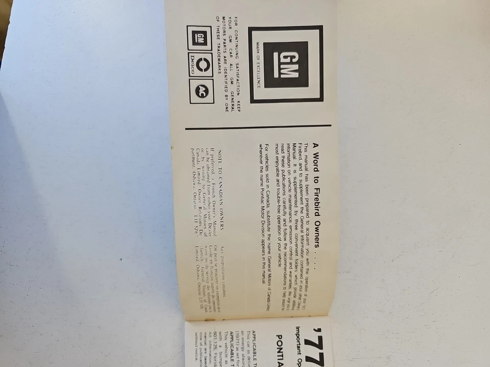 Pontiac Firebird 1977 propietarios instrucciones de funcionamiento manuales Foto 3 de 4