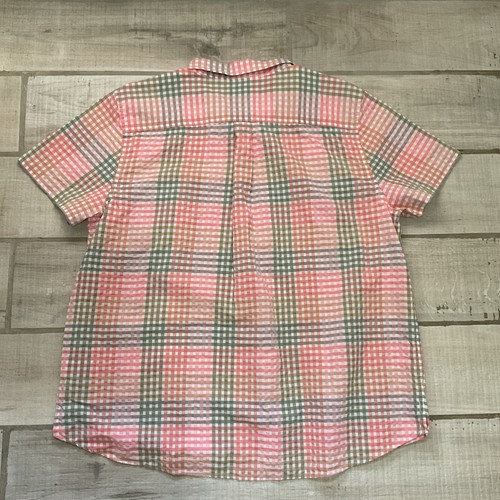 LL Bean Womens XL Button Up Colorful Seersucker Long Sleeve Vacationland Plaid - Picture 6 of 6
