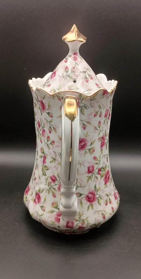 Cafeteira/bule vintage Lefton Rose Chintz com tampa, floral pintado à mão... - Imagem 3 de 4
