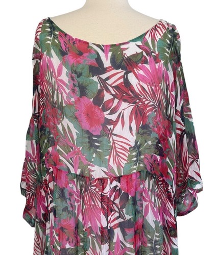 LARA GUIDOTTI Italian Chiffon Silk Midi Dress Tropical Floral Print Size 1X - Picture 9 of 12