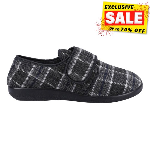 GBS Gerald Mens Wide Fit Classic Comfort Touch Fastening Medical Slippers Black - Bild 1 von 4