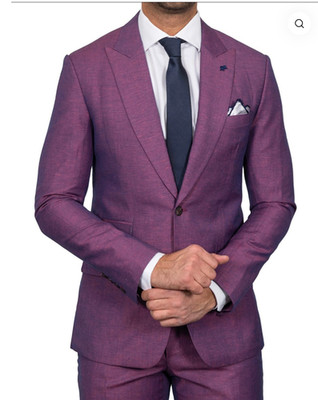 BESPOKE Purple / Plum Full Suit 50R Super 160s Dormeuil Wool Peaked Lapel