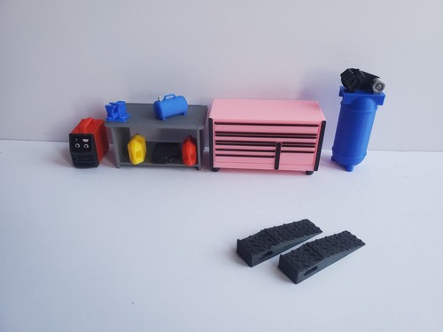 Caja de herramientas banco de trabajo compresor de aire rampas soldadoras diésel escala 1/24 1/25 tienda de garaje - Imagen 29 de 40
