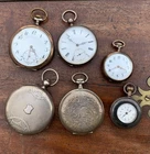 Lot Of 6 Antique Silver Pocket Watches American Waltham Gold 800 & Sterling .8LB