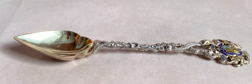 Antique 1900 Victorian Heavy Silver Gilt Enamel Spoon Royal Coat of Arms Boxed - Picture 9 of 22