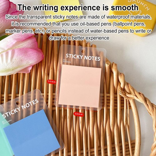 50 Sheets Transparent Sticky Note Pads Notepads Journal School O Promotion D9V8 - Picture 6 of 14