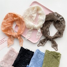 Women Lace Triangle Hollow Neck Scarf Soft Solid Color Embroidered Head Scarf