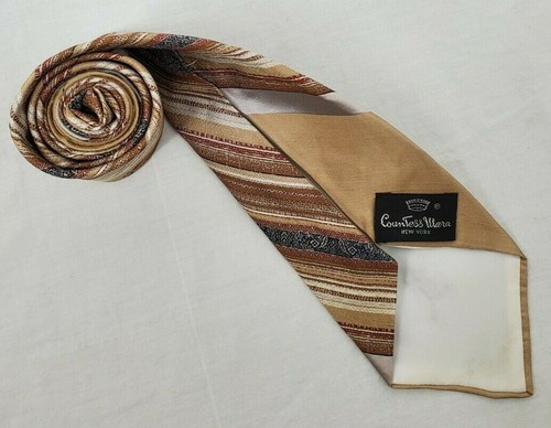 Countess Wara Diagonal Stripe in Scrolling Browns Polyester Neck Tie-DESIGNER - Picture 5 of 7