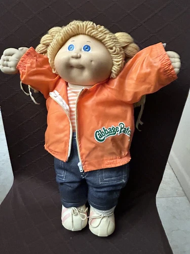 1983 Original Cabbage Patch Kids Blonde Hair With Blue Eyes Orange Jacket/Jeans
