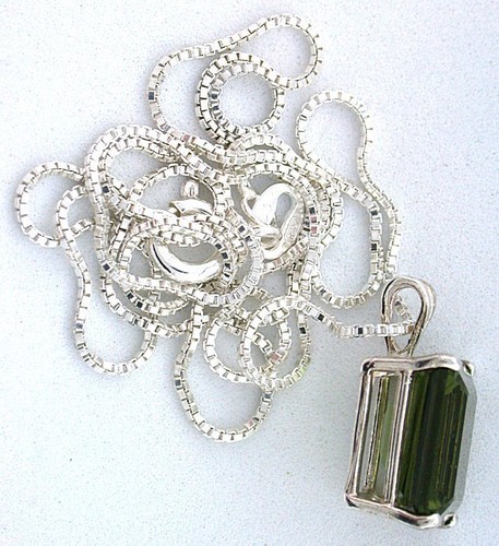 3,35 Karat 11x9 Smaragd Moldavit Edelstein Sterlingsilber Anhänger Kette EBS2500 - Bild 2 von 2