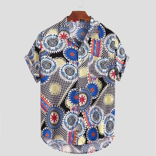 Men's Short Sleeve Shirt Loose Fit Cardigan Style Printing for Teenagers Made fr - Picture 19 of 21
