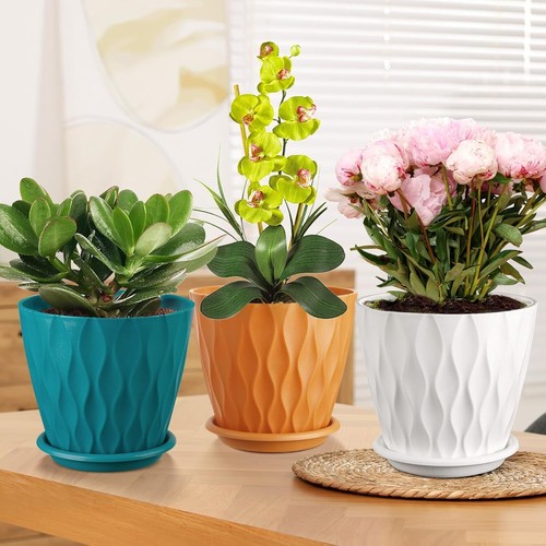 6 inch Plant Pots, 5 Pack Flower Pots Outdoor Indoor, Planters Multicolour - Picture 6 of 6