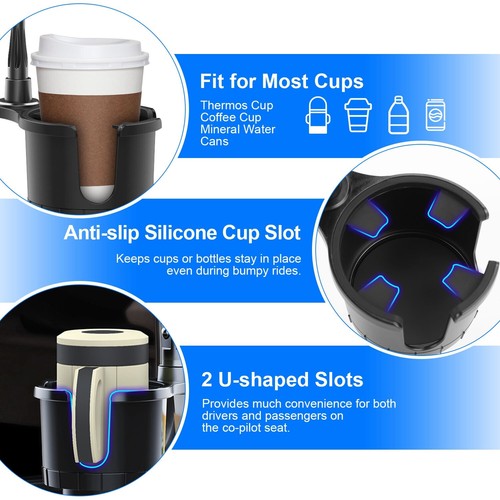 Adjustable Car Cup Phone Holder 2 In 1 Auto Drink Holder w/360°Rotating Car Rack - Picture 6 of 13