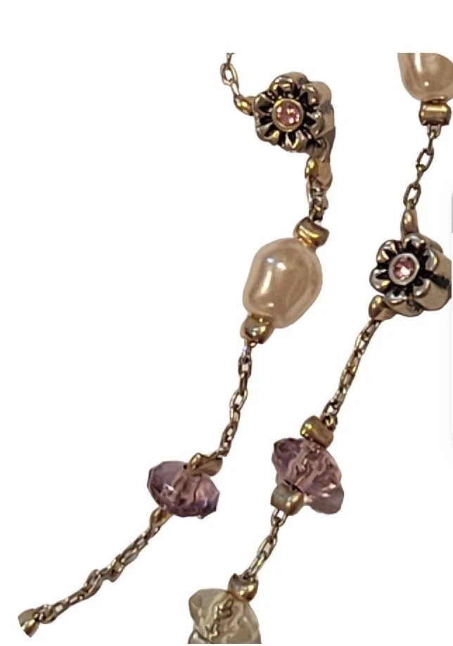 Collar Premier Designs Doble Hilo Imitación Perla Rosa Estrás Flor Dijes Foto 3 de 4