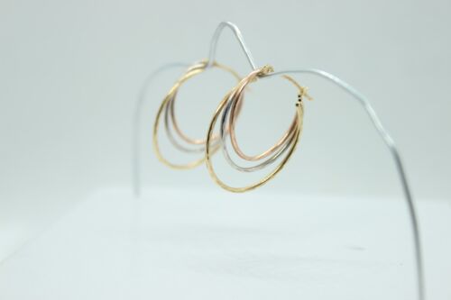 Elegant 14k Tri Color Hoop Earrings .85 gram 585 Polished Gold Rose Yellow White - Picture 3 of 4