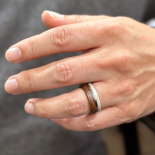 Personalized Men's Tungsten Offset Deer Antler & Bocote Wood Wedding Band Ring - Picture 11 of 13