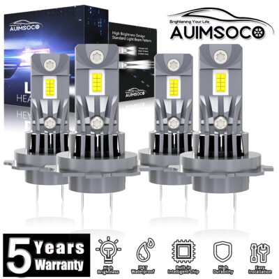 LED Headlight H7 High Beam + H7 Low Beam 72000LM Super Bright 6500K Hi/Lo Beam